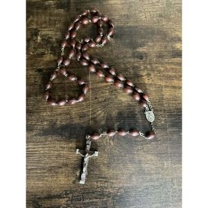 Antique rosary handmade with metal and wooden beads